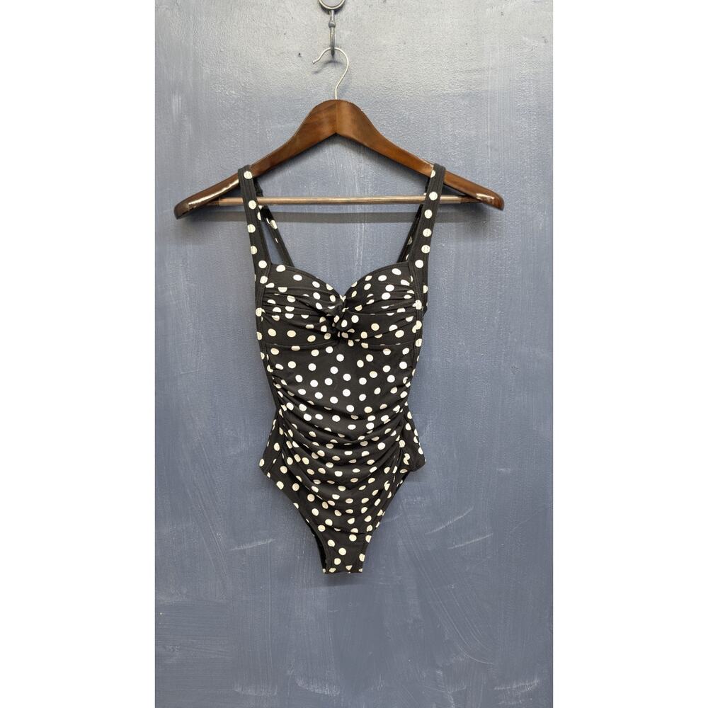 Nip Tuck Swim Multi Fit Cup Polkadot Ruched One Piece Swimsuit Sz 4 - Picture 2 of 8